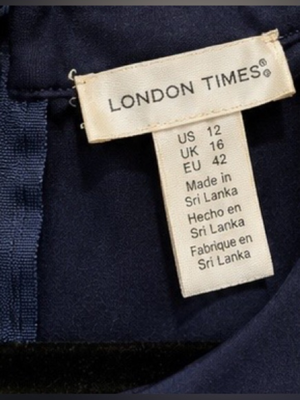 NWT London Times Navy Smocked Wide Leg Jumpsuit Size 12 Pockets - Picture 2 of 8